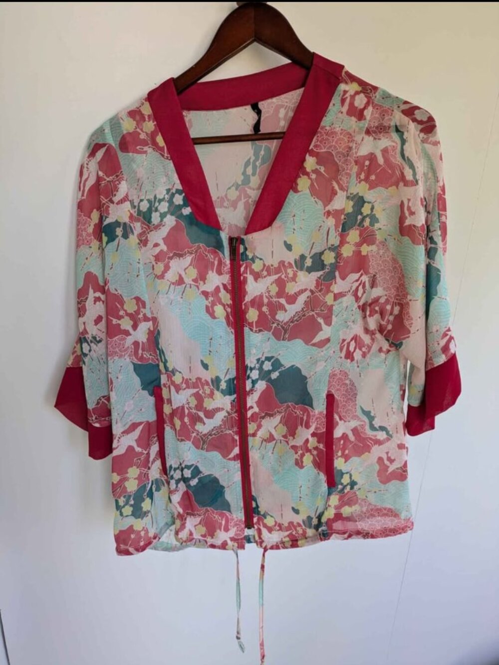 Kimono style sheer zippered jacket